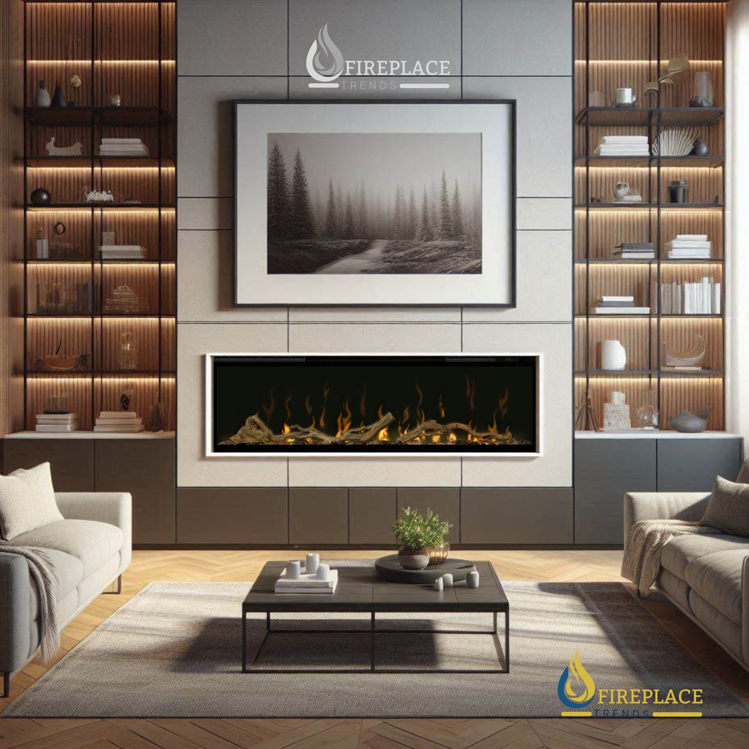 Dimplex - Ignite Evolve 50" - 100" Built-in Linear Electric Fireplace (Includes  frosted tumbled glass and lifelike driftwood)