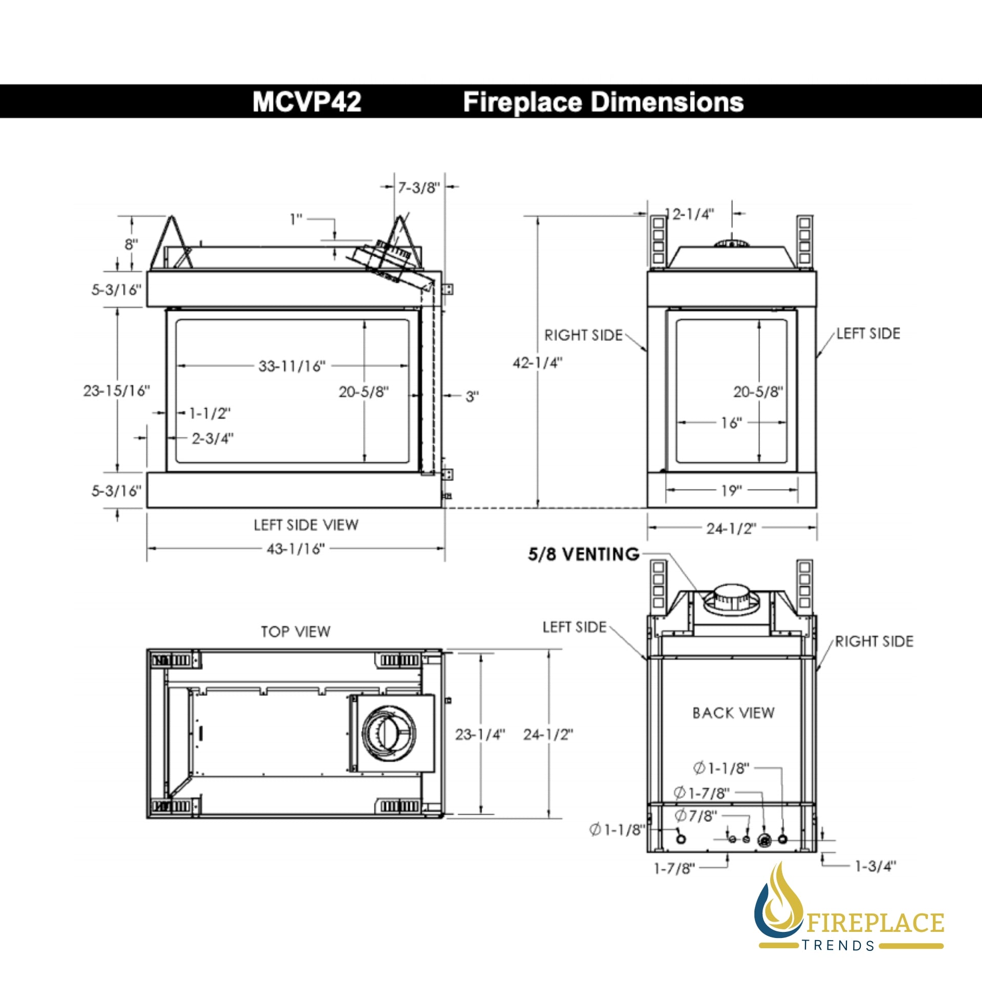 Kingsman - 43" Clean View Direct Vent Peninsula Gas Fireplace with Media - MCVP42