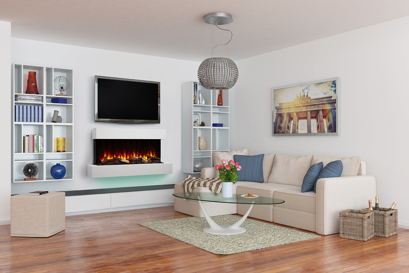 Experience luxury living with the SimpliFire Format 36" Electric Wall Mount Fireplace. This sleek design, available at Fireplace Trends