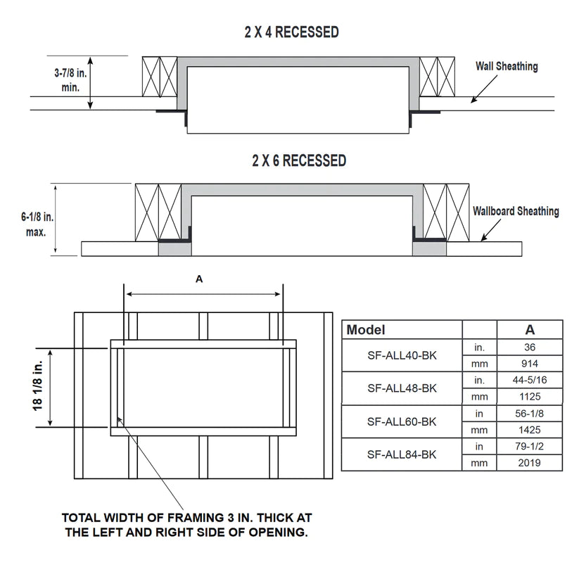 SimpliFire Allusion - Wall Mounted Electric Fireplace - 84"- SF-ALL84-BK