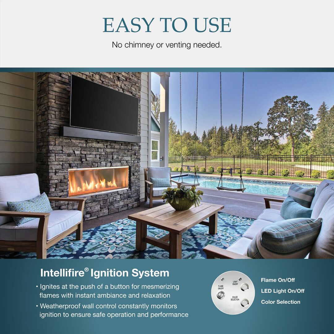 Majestic Lanai 48 Outdoor Gas Linear Fireplace with IntelliFire Ignition Single-sided