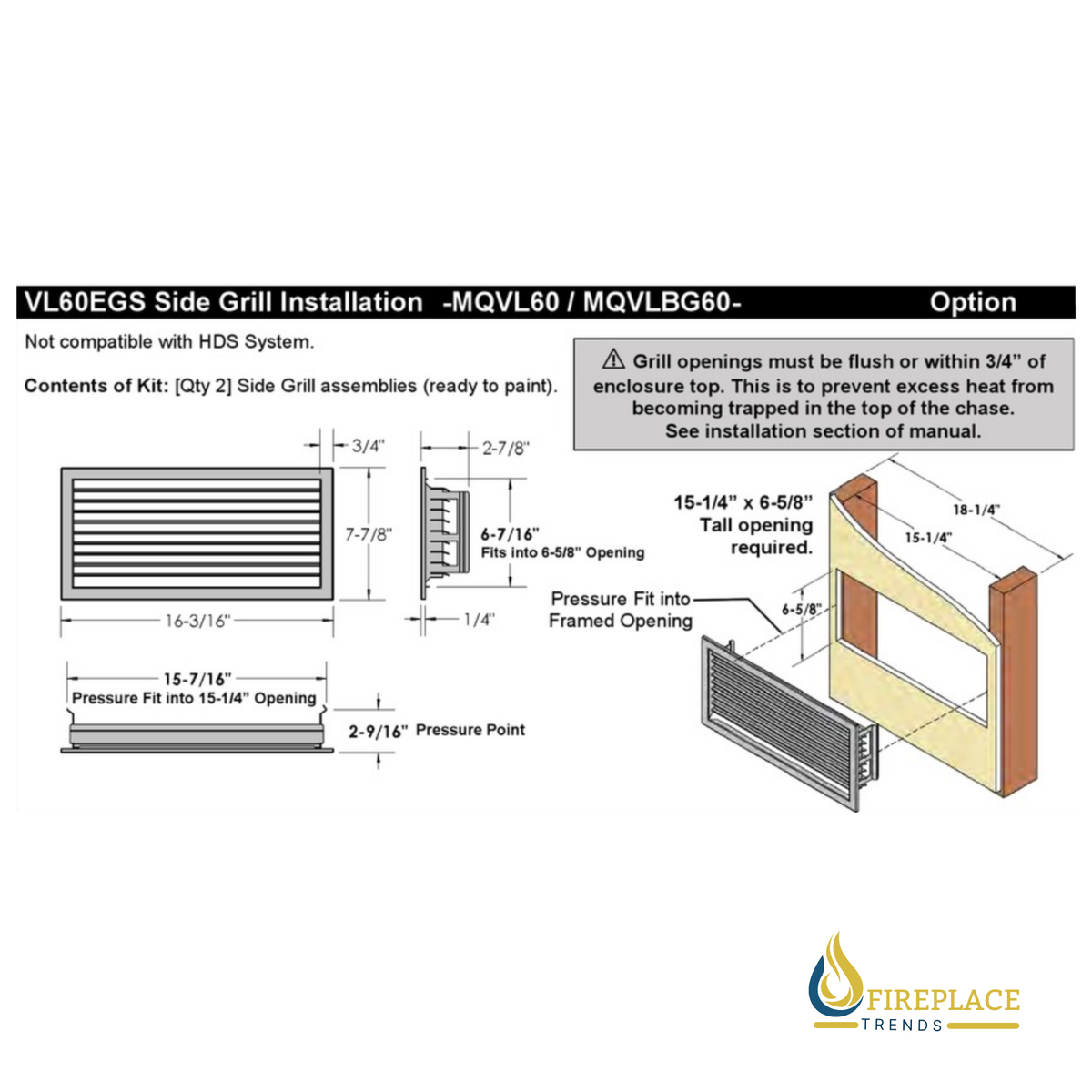 Kingsman - Grill - Enclosure Side (Pair) - Unfinished (15 1/4" W X 6 5/8" H) - VL60EGS