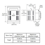 Majestic - Horizontal termination cap with long flue, attached slip and wall shield with heat shield, 5-3/8" - 9-3/8" (137 -238mm)-DVP-TRAP2