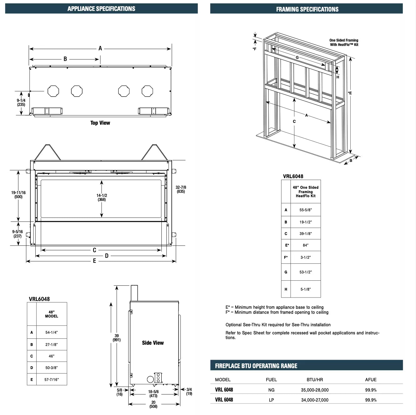 Superior -  48" - Linear Contemporary Vent-Free Natural Gas Fireplace - VRL6048